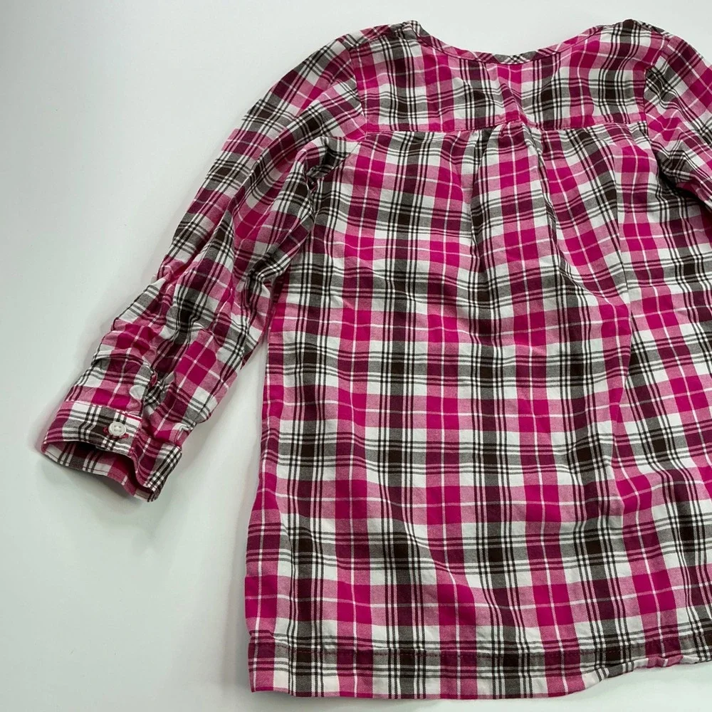 Carter's Pink Plaid Tunic Top Kids Size 6 Roll-Tab Sleeve Cotton Henley